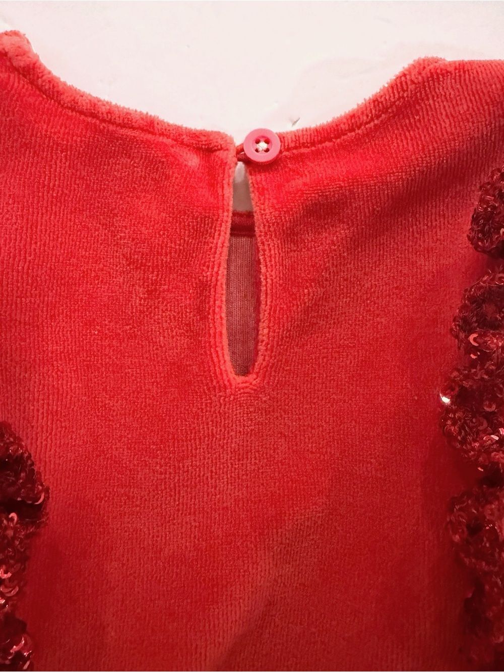 Mini Boden Girls 4-5Y Red Velour Sequin Ruffle Dress Holiday Party Cute - Picture 4 of 7
